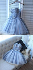 Party Dresse Idea, A Line Sweetheart Spaghetti Straps Tulle Homecoming Dresses With Appliques
