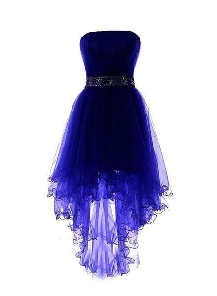 Unique Wedding Ideas, Royal Blue Tulle High Low Scoop Homecoming Dresses, Blue Party Dress
