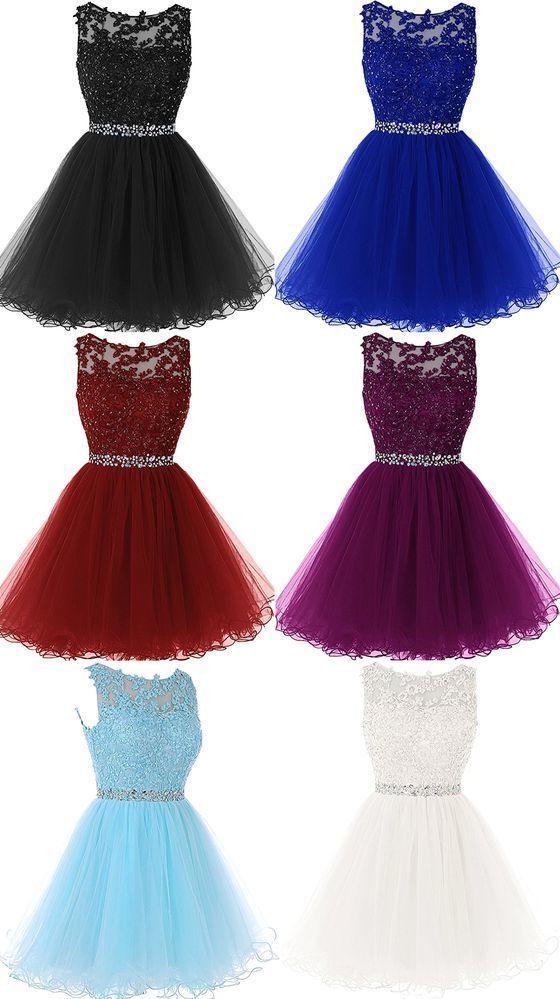 Party Dresses Fall, A Line Sleeveless Lace Rhinestone Short Cocktail Party Dress