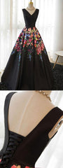 Party Dress Size 27, Black Satin Floral Prints Sleeveless Lace Up Back Prom Dresses
