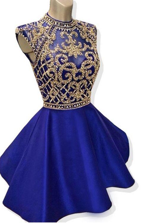 Bridesmaid Dresses Lavender, Blue Homecoming Dress, Royal Blue Beaded Homecoming Dress