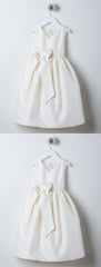 Party Dresses Design, Simple Ivory V Neck Sleeveless A Line Satin Flower Girl Dresses With Bowknot