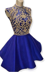 Bridesmaid Dresses Floral, Blue Homecoming Dress, Royal Blue Beaded Homecoming Dress