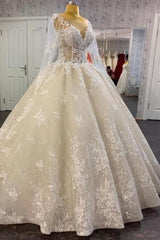 Wedding Dress Outlets, Glamorous Long Sleevess Lace A line Bridal Gown Pirncess Wedding Dress
