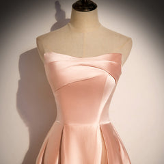 Aesthetic Dress, Glamorous Strapless Pink Satin Long Party Dress Formal Prom Dresses