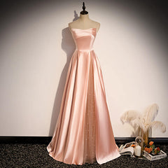 Black Formal Dress, Glamorous Strapless Pink Satin Long Party Dress Formal Prom Dresses