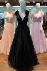 Formal Dresses Cocktail, Glitter Feathers V-Neck Empire Waist A-Line Prom Gown,Evening Party Dress