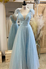 Formal Dress Floral, Glitter Feathers V-Neck Empire Waist A-Line Prom Gown,Evening Party Dress