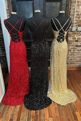 Formal Dresses Long Elegant Evening Gowns, Glitters Mermaid Sequin Long Formal Dress with Slit,Best Prom Dresses