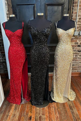 Formal Dresses Long Elegant Classy, Glitters Mermaid Sequin Long Formal Dress with Slit,Best Prom Dresses