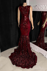 Formal Dresses Outfit, Glittery Long Red Mermaid Sleeveless Prom Dresses Sequin
