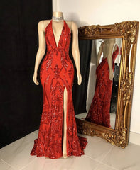 Cute Summer Dress, Glittery Mermaid Red Prom Gown,Floor length Gala Evening Dresses