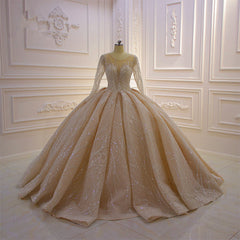 Wedding Dress Stores Near Me, Gorgeous Long Ball Gown Bateau Crystal Wedding Dress with Sleeves