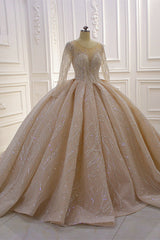 Wedding Dresses Under103, Gorgeous Long Ball Gown Bateau Crystal Wedding Dress with Sleeves