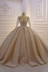 Wedding Dress Pricing, Gorgeous Long Ball Gown Bateau Crystal Wedding Dress with Sleeves