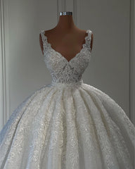 Wedding Dress Lace Sleeve, Gorgeous Long Ball Gown Sweetheart Sleeveless Lace Wedding Dress with Ruffles
