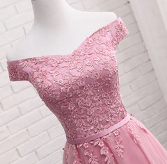 Bridesmaids Dress Burgundy, Gorgeous Pink A Line Lace Off Shoulder Prom Dress,Cheap evening dresses,Sexy Formal Dress