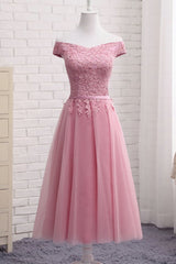 Bridesmaids Dresses Burgundy, Gorgeous Pink A Line Lace Off Shoulder Prom Dress,Cheap evening dresses,Sexy Formal Dress