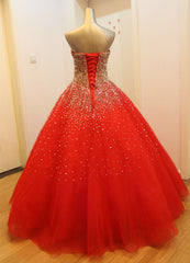 Bridesmaid Dress Beach, Gorgeous Red Long Tulle Gown, Sparkle Handmade Formal Dresses