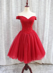 Bridesmaids Dresses Orange, Gorgeous Sparkle Beaded Off Shoulder Red Formal Dress, Red Homecoming Dresses
