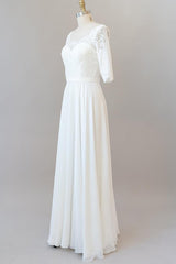 Wedding Dress Bridesmaid, Graceful Long A-line Lace Chiffon Wedding Dress with Sleeves