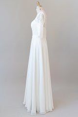 Wedding Dress With Strap, Graceful Long A-line Lace Chiffon Wedding Dress with Sleeves