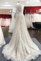 Wedding Dresses Classy Elegant, Graceful Long A-line Tulle V-neck Lace Backless Wedding Dresses