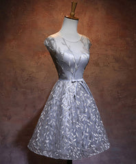 Prom Dresses 2025, Gray Round Neck Lace Short Prom Dress,Cute Homecoming Dress