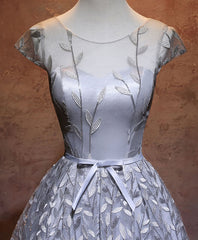 Prom Dresses Beautiful, Gray Round Neck Lace Short Prom Dress,Cute Homecoming Dress