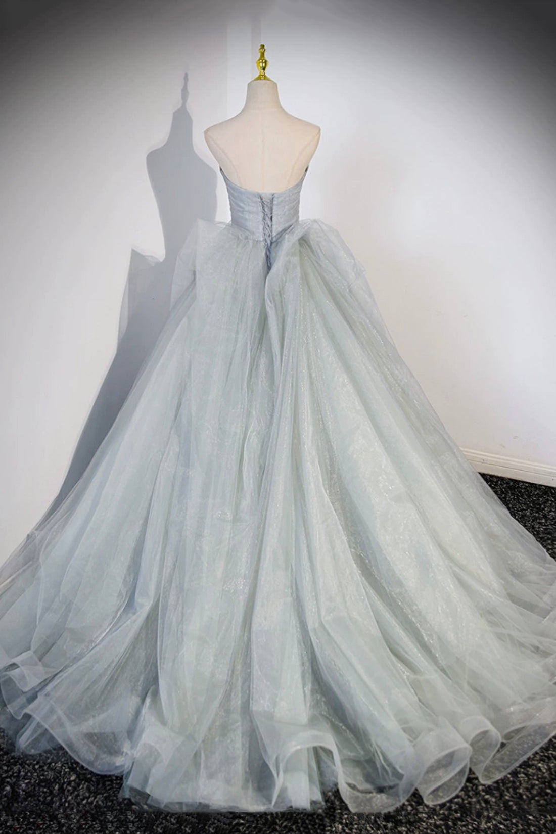 Party Dresses Night, Gray Strapless Long Formal Dress, Gray Tulle Evening Dress Party Dress