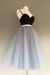 Bridesmaids Dress Red, Gray Tulle Charming A-Line Two-Piece Short Homecoming Dress,Cocktail Dress