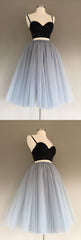 Bridesmaid Dress Red, Gray Tulle Charming A-Line Two-Piece Short Homecoming Dress,Cocktail Dress