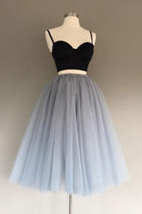 Bridesmaid Dresses For Girls, Gray Tulle Charming A-Line Two-Piece Short Homecoming Dress,Cocktail Dress