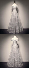 Prom Dress Elegant, Gray tulle lace long prom dress, lace tulle bridesmaid dress