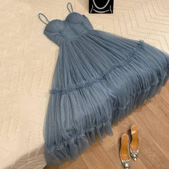 Wedding Dresses Satin, Gray Tulle Midi Prom Dresses ,Formal Wedding Party Gowns