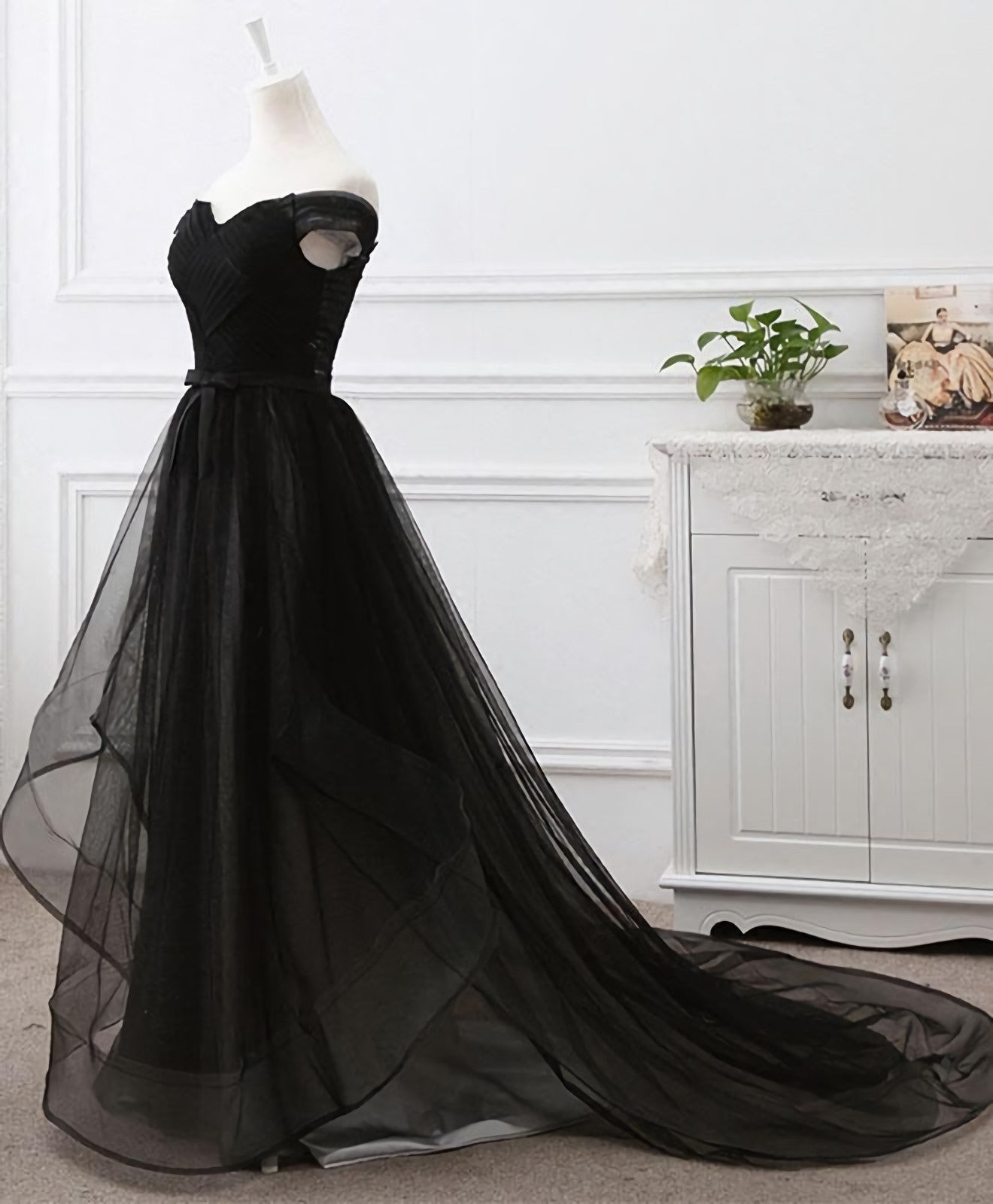 Evening Dresses For Sale, Black Tulle Long Prom Dress, Black Evening Gdress