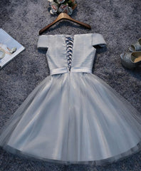 Prom Dresses A Line, Simple Gray Tulle Mini Prom Dress, Homecoming Dress