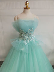 Bridesmaids Dresses Champagne, Green  A-Line Tulle Lace Long Prom Dress, Green Sweet 16 Dress
