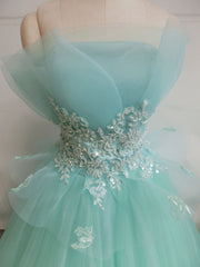 Bridesmaid Dress Champagne, Green  A-Line Tulle Lace Long Prom Dress, Green Sweet 16 Dress