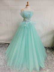 Bridesmaid Dress Blush, Green  A-Line Tulle Lace Long Prom Dress, Green Sweet 16 Dress