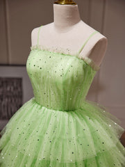 Cute Dress, Green A-Line Tulle Short Prom Dress, Green Homecoming Dress
