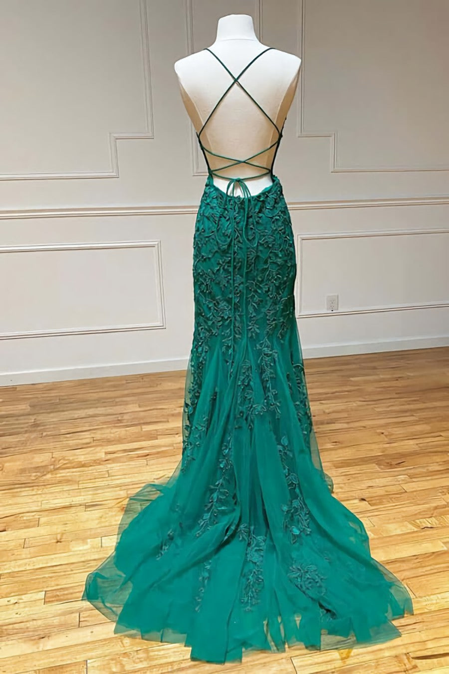 Bridesmaides Dresses Summer, Green Lace Mermaid Backless Spaghetti Straps Prom Dresses, Evening Gown,maxi dresses