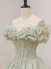 Party Dress Classy Elegant, Green Long Prom Dress, Green Tulle Formal Sweet 16 Dress with Beading