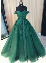 Bridesmaid Dress Designers, Green Off Shoulder Ball Gown Party Dress, Gorgeous Tulle Evening Formal Dress