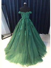 Bridesmaids Dress Designers, Green Off Shoulder Ball Gown Party Dress, Gorgeous Tulle Evening Formal Dress
