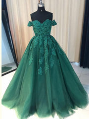 Bridesmaids Dress Cheap, Green Off Shoulder Ball Gown Party Dress, Gorgeous Tulle Evening Formal Dress