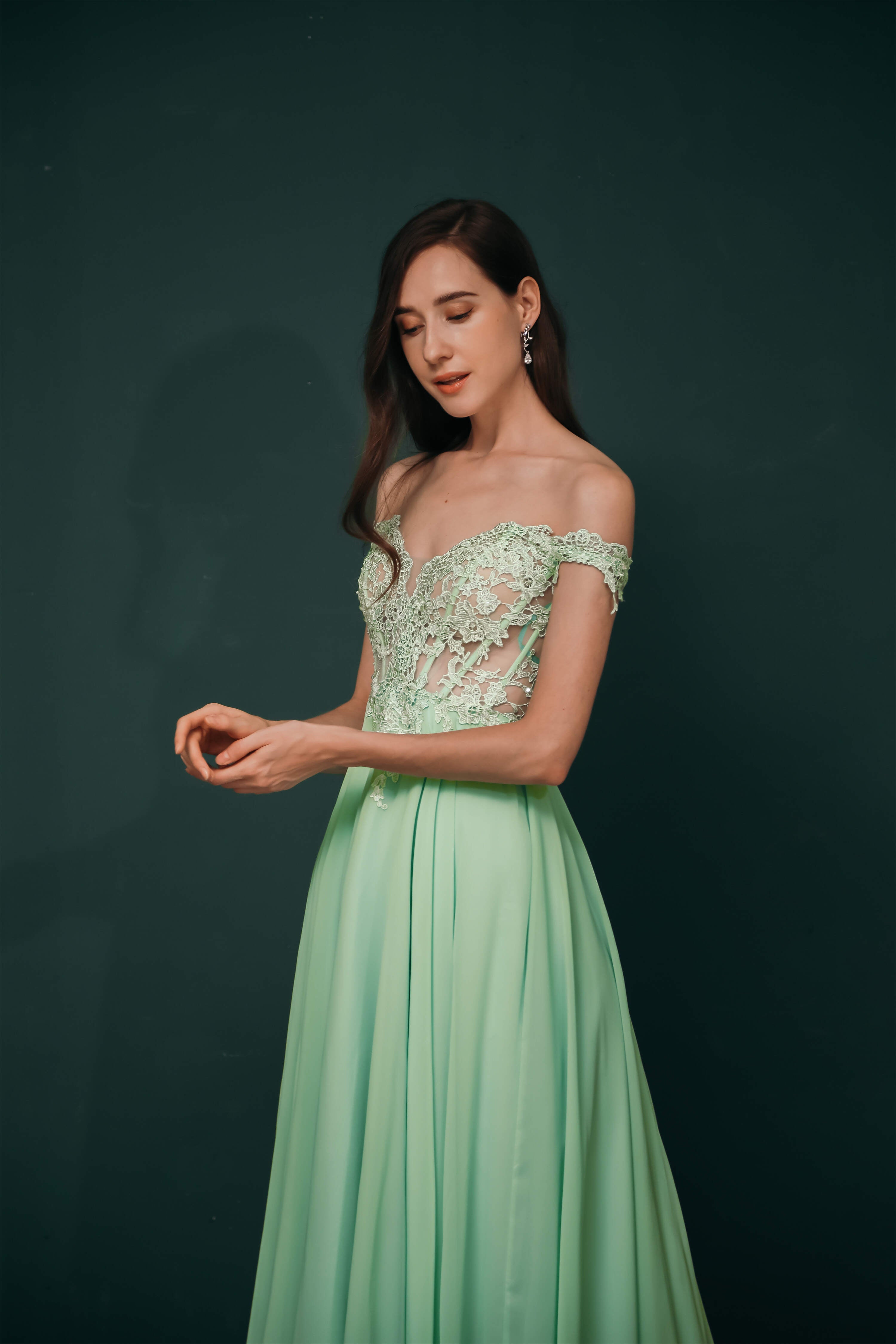Prom Dress Off Shoulder, Off The Shoulder Charming Long Chiffon Prom Dresses With Appliques