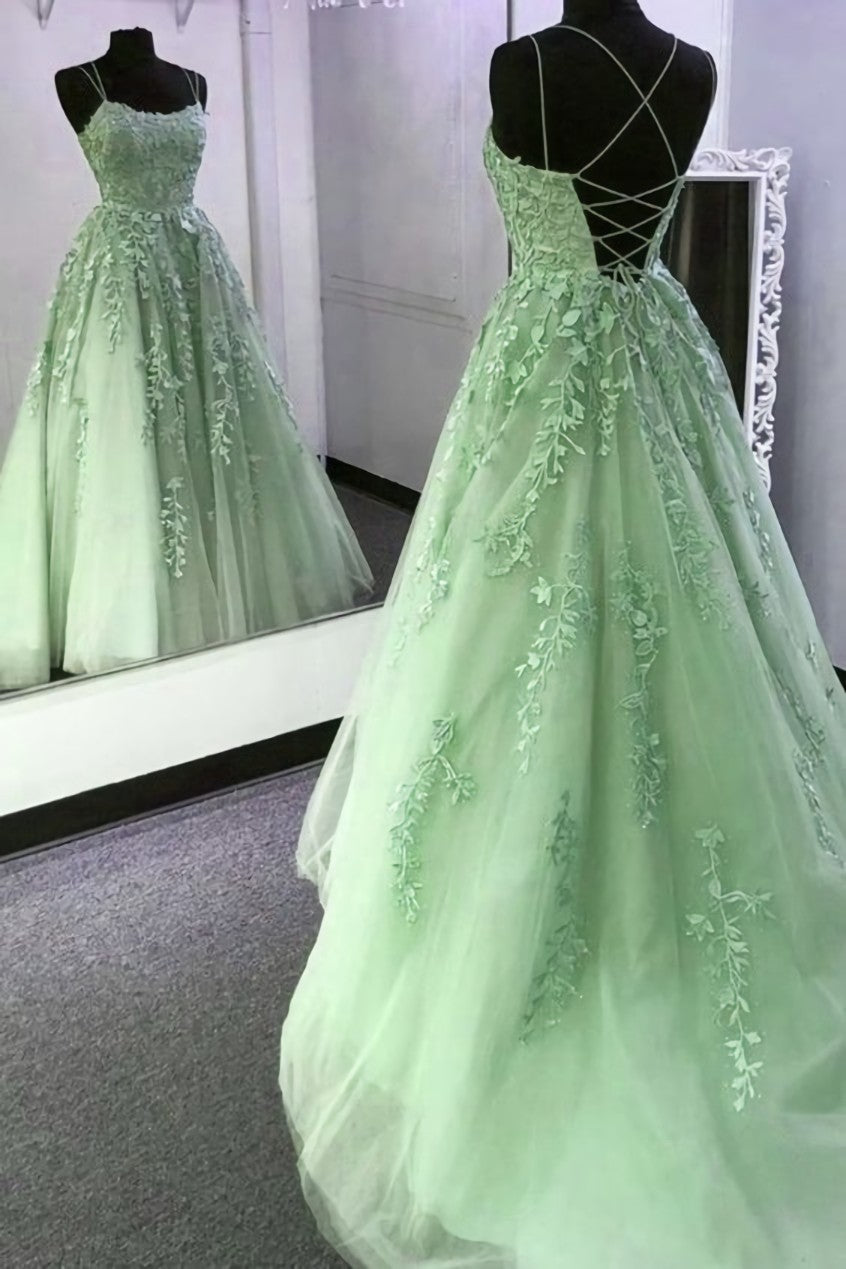 Party Dress For Baby, Green Prom Dresses Long A line Tulle Formal Evening Dress