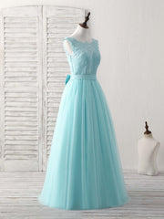 Evening Dresses Wedding, Green Round Neck Lace Tulle Long Prom Dress, Evening Dress