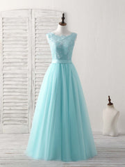 Evening Dress Shops Near Me, Green Round Neck Lace Tulle Long Prom Dress, Evening Dress